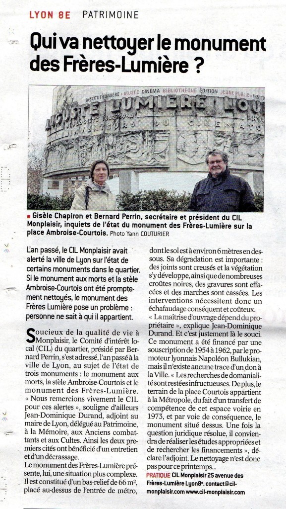  Description générale des dossiers d'aménagements du quartier Monplaisir-Lumière... Dossier présenté par le CIL Monplaisir pour l'entretien des Monuments du quartier