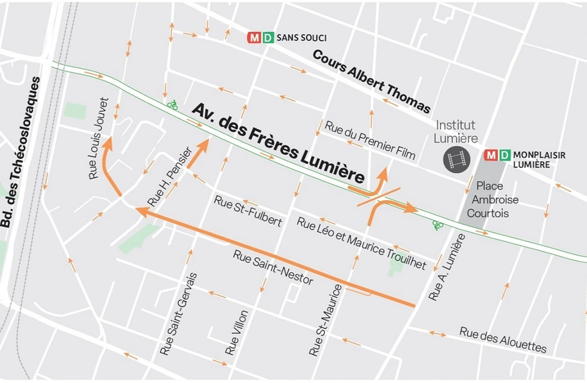 CIL Monplaisir : Plan de circulation Avenue des Frères Lumière le 30 août 2025